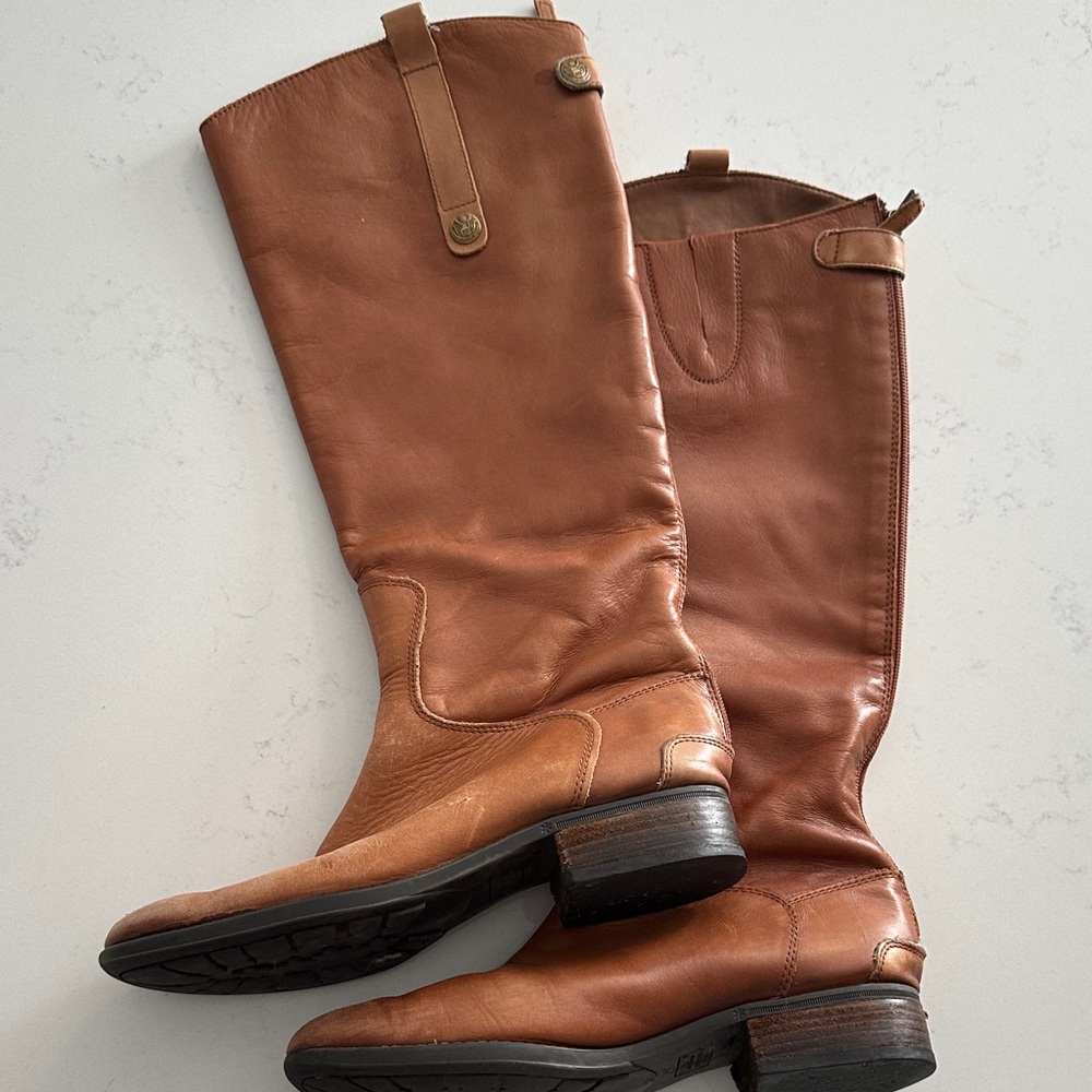Sam Edelman Penny Tall Leather Riding Boots in Cognac Brown